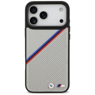 3. Etui BMW M Tricolor Metal Logo MagSafe do iPhone 17 Pro Max - szare