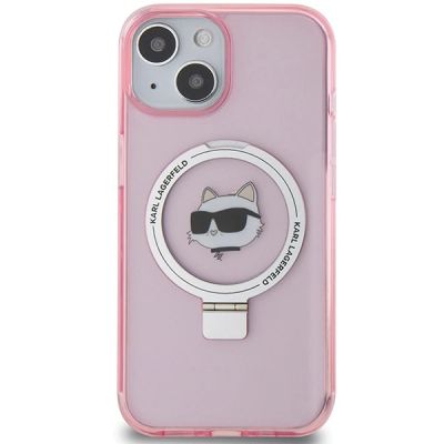 3. Etui Karl Lagerfeld Ring Stand Choupette Head MagSafe do iPhone 15 - różowe