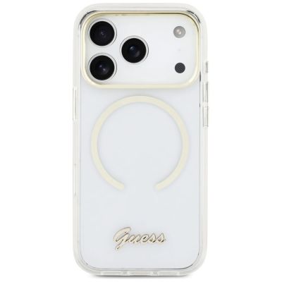 3. Etui Guess IML Script Metal MagSafe na iPhone 17 Pro Max - przezroczyste
