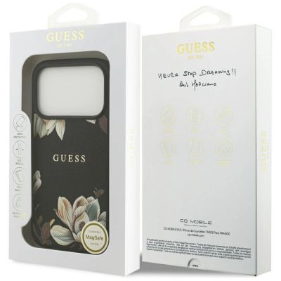 8. Etui Guess Grained Flowers Classic Logo MagSafe do iPhone 17 Pro - czarne