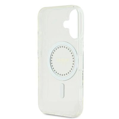7. Etui Guess IML Rhinestones MagSafe na iPhone 16 Plus - białe