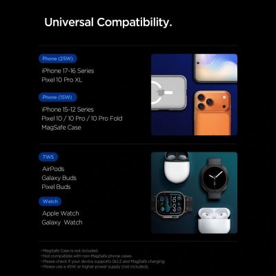 13. Ładowarka bezprzewodowa magnetyczna Spigen Essential Qi2.2 25W 3in1 MagSafe - czarna