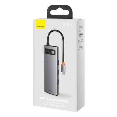 5. Hub Baseus Metal Gleam 8w1 USB-C - USB-C PD 100W 1x HDMI 4K 30Hz 1x czytnik kart SD i microSD 3x USB-A 3.2 1xRJ45 - szary