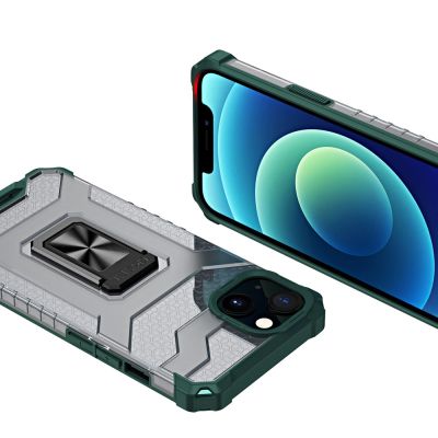7. Crystal Ring Case pancerne hybrydowe etui pokrowiec + magnetyczny uchwyt iPhone 13 mini zielony