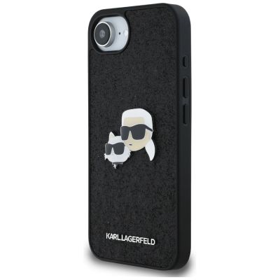 2. Etui Karl Lagerfeld Fixed Glitter Karl&Choupette Heads Metal Pin na iPhone 16e - czarne