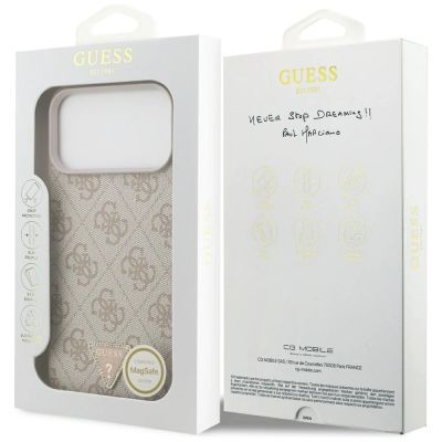 8. Etui Guess Leather 4G Triangle Strass MagSafe na iPhone 17 Pro Max / 18 Pro Max - różowe