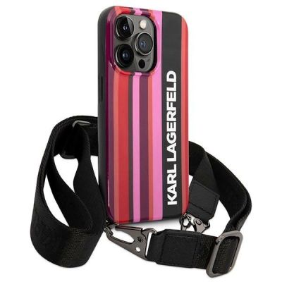 3. Etui Karl Lagerfeld Color Stripes Strap na iPhone 14 Pro Max - różowe