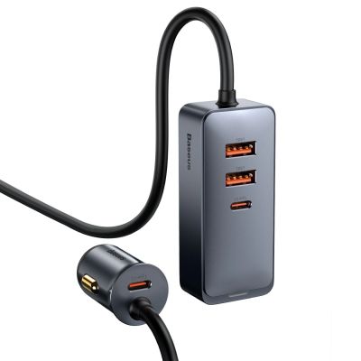 3. Ładowarka samochodowa Baseus Share Together 120W wieloportowa 2x USB-A + 2x USB-C - szara