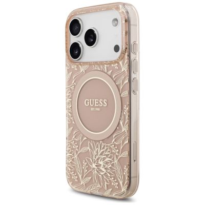 3. Etui Guess IML Flowers Electro Pearl Strap MagSafe do iPhone 17 Pro - różowe