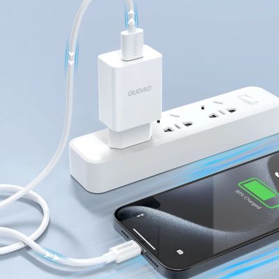 5. Ładowarka sieciowa Dudao A4EU USB-A 2.1A - biała + kabel USB-A - USB-C