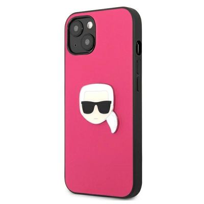 2. Etui Karl Lagerfeld Leather Ikonik Karl's Head Metal na iPhone 13 mini - różowe