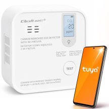 Qoltec Certyfikowany bezprzewodowy Czujnik tlenku węgla (czadu) z baterią | detektor CO | TUYA | Wi-fi | żywotność sensora 10 lat | alarm 85dB | LED