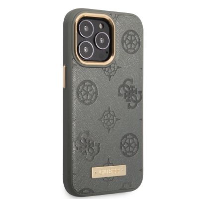 4. Etui Guess Peony Logo Plate MagSafe na iPhone 13 Pro / iPhone 13 - szare