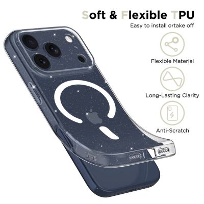 3. Etui Tech-Protect FlexAir MagSafe na iPhone 17 Pro - przezroczysto-brokatowe