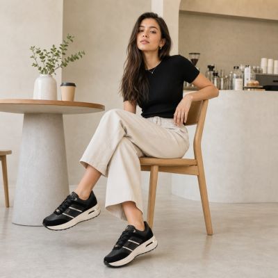 9. Skórzane półbuty damskie sneakersy czarne Filippo DP7772