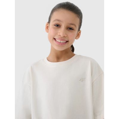 3. T-shirt dziewczęcy oversize gładki 4F 4FJWSS25TTSHF1851-12S