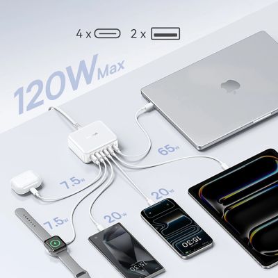 11. Stacja ładująca Baseus EnerFill FH21 120W 4xUSB-C + 2xUSB-A - biała