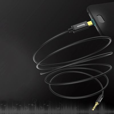 10. Baseus kabel audio stereo przejściówka AUX 3,5 mm mini jack - USB Typ C do telefonu tabletu 120cm czarny (CAM01-01)