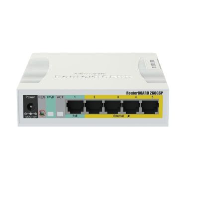 11. Switch Mikrotik RB260GSP (CSS106-1G-4P-1S) 6p PoE (Passive: 4;) 60W Managed Gigabit