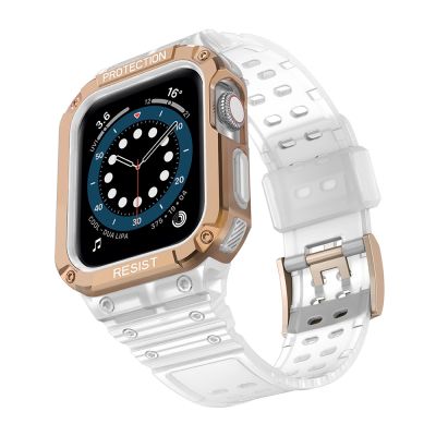 2. Pasek z etui ochronnym Protect Strap Band do Apple Watch 42 / 44 / 45 mm opaska obudowa pancerna - przezroczysty, różowe złoto