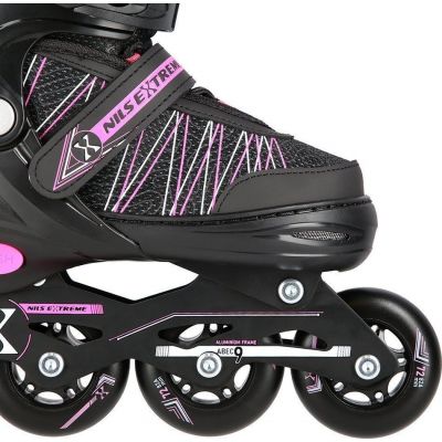 8. Łyżworolki NILS Extreme NH11912 A 2w1 czarno-różowe rozm. M (35-38) z wymienną płozą hokejową