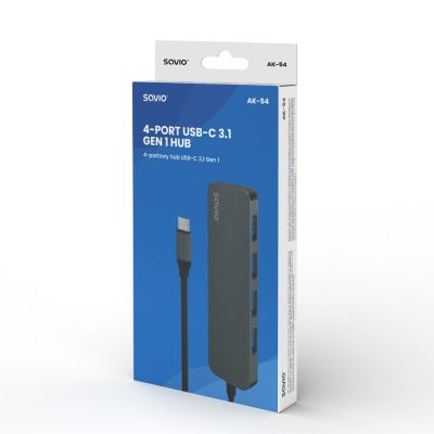 3. SAVIO AK-54 HUB USB-C - 4 X USB-A, SZARY