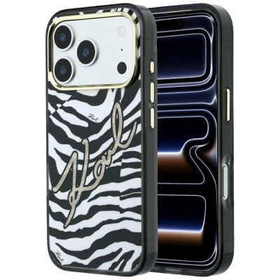 Etui Karl Lagerfeld IML Signature Zebra Glitter MagSafe na iPhone 17 Pro Max / 18 Pro Max - złote