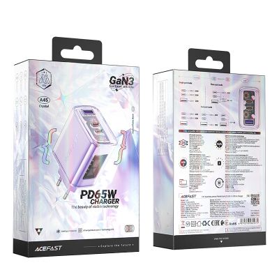 4. Acefast ładowarka GaN 65W 3 porty (1xUSB, 2xUSB C) fioletowa (A45)