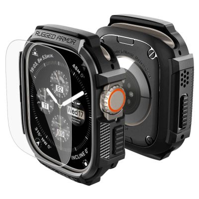 Etui Spigen Rugged Armor + Szkło hartowane 9H na Apple Watch Ultra 49 mm - czarne matowe