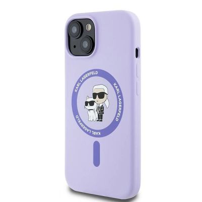 2. Etui Karl Lagerfeld Silicone Karl&Choupette Heads Ring MagSafe na iPhone 15 - fioletowe