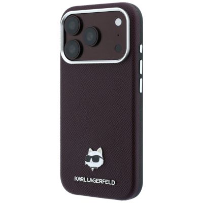2. Etui Karl Lagerfeld Grained Choupette Head Metal MagSafe na iPhone 17 Pro / 18 Pro - burgundowe
