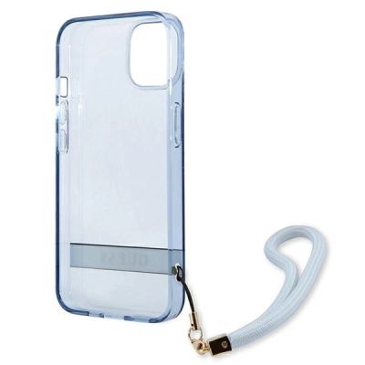 7. Etui Guess Translucent Strap na iPhone 13 - niebieskie