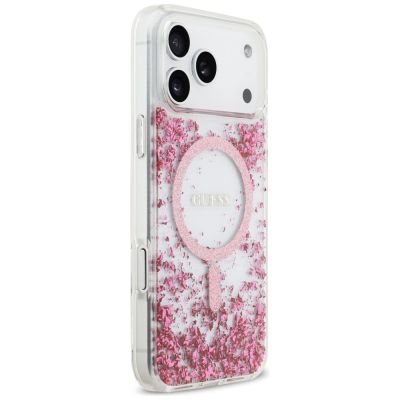 4. Etui Guess Resin Bottom Glitter MagSafe na iPhone 17 Pro Max - różowe
