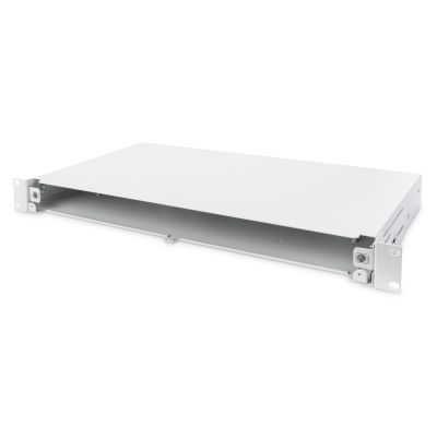 9. Panel krosowy FO bez płyty czołowej 19'' 1U, wysuwany, dławnica PG13.5 i PG16, opaski/uchwyty, szary