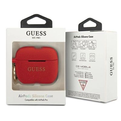 3. Etui Guess Silicone Glitter na AirPods Pro - czerwone