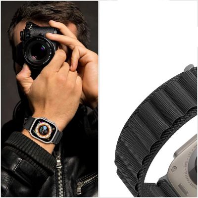 5. Pasek Tech-Protect Nylon Pro na Apple Watch 4 / 5 / 6 / 7 / 8 / 9 / SE / Ultra 1 / 2 (42/44/45/49 mm) - czarno-pomarańczowy