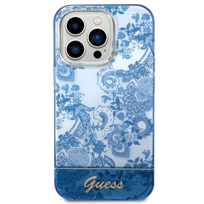 3. Etui Guess Porcelain Collection na iPhone 14 Pro - niebieskie