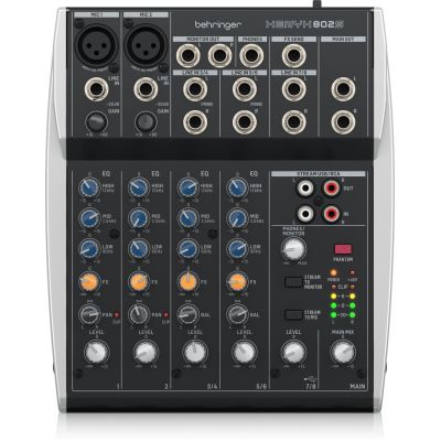 Behringer 802S - 8-kanałowy kompaktowy mikser analogowy z interfejsem USB zaprojektowany specjalnie do obsługi podcastów, streamowania oraz nagrywania w domu
