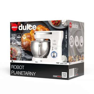 29. ELDOM ROBOT PLANETARNY WRK1300 DULCE, 1300W, 5L , TRY KOŃCÓWKI DO UBUJANIA, MISZANIA, UGNIATANIW, WYJMOWANA METALOWA MISA