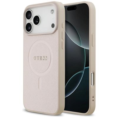 Etui Guess Saffiano Classic Logo MagSafe na iPhone 17 Pro Max - różowe