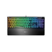 SteelSeries Apex 3 Gaming Keyboard, US Layout, Wired, Black SteelSeries Apex 3  Gaming keyboard IP32 water resistant for protection against spills, Customizable 10-zone RGB illumination reacts to games and Discord, Whisper quiet gaming switches last