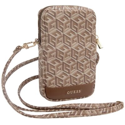 3. Torebka Guess Zip GCube Bottom Stripe na telefon - brązowa