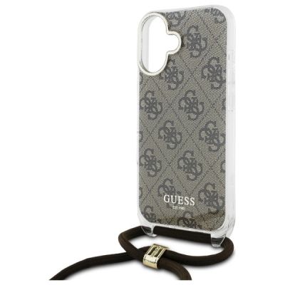 5. Etui Guess Crossbody Cord 4G Print ze smyczą na iPhone 16 - brązowe
