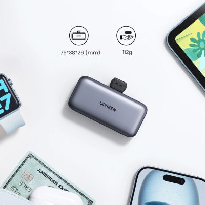 17. Powerbank Ugreen PB503 5000mAh z portem USB-C i zintegrowanym złączem USB-C - szary