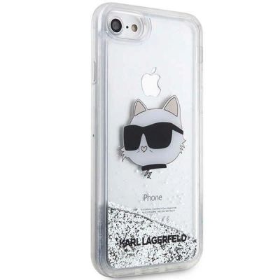 4. Etui Karl Lagerfeld Glitter Choupette Head na iPhone 7 / 8 / SE 2020 / SE 2022 - srebrne