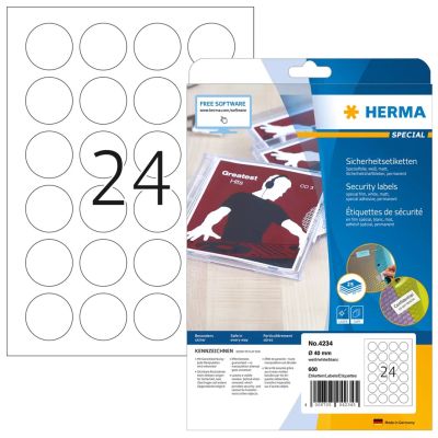 HERMA Sicherheitsetiketten weiĂź 40 mm rund Folie 600 St.