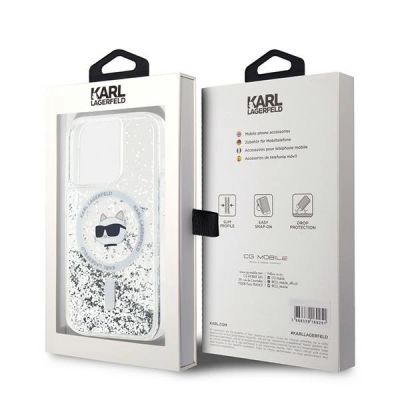 8. Etui Karl Lagerfeld Liquid Glitter Choupette Head MagSafe na iPhone 15 Pro Max - przezroczyste