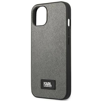 6. Etui Karl Lagerfeld Saffiano Plaque na iPhone 13 mini - srebrne
