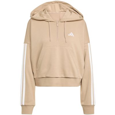 2. Bluza damska Essentials 3-Stripes French Terry Hoodie Quarter Zip beżowa JX7676