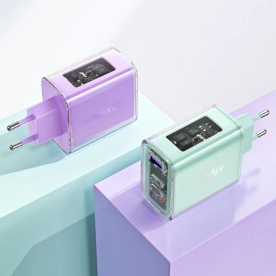 8. Acefast ładowarka GaN 65W 3 porty (1xUSB, 2xUSB C) zielona (A45)